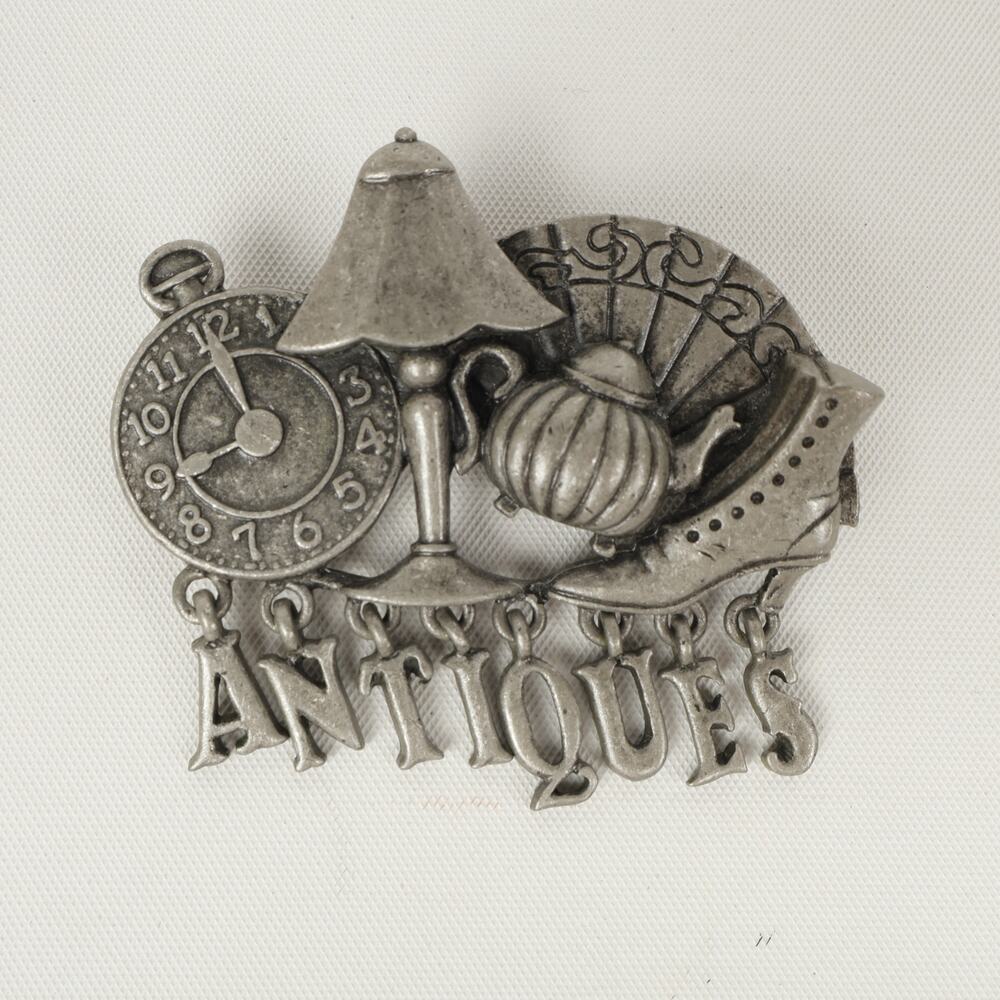 Vintage American Jewelry Chain Company AJC Antiques Brooch Pewter Dangling